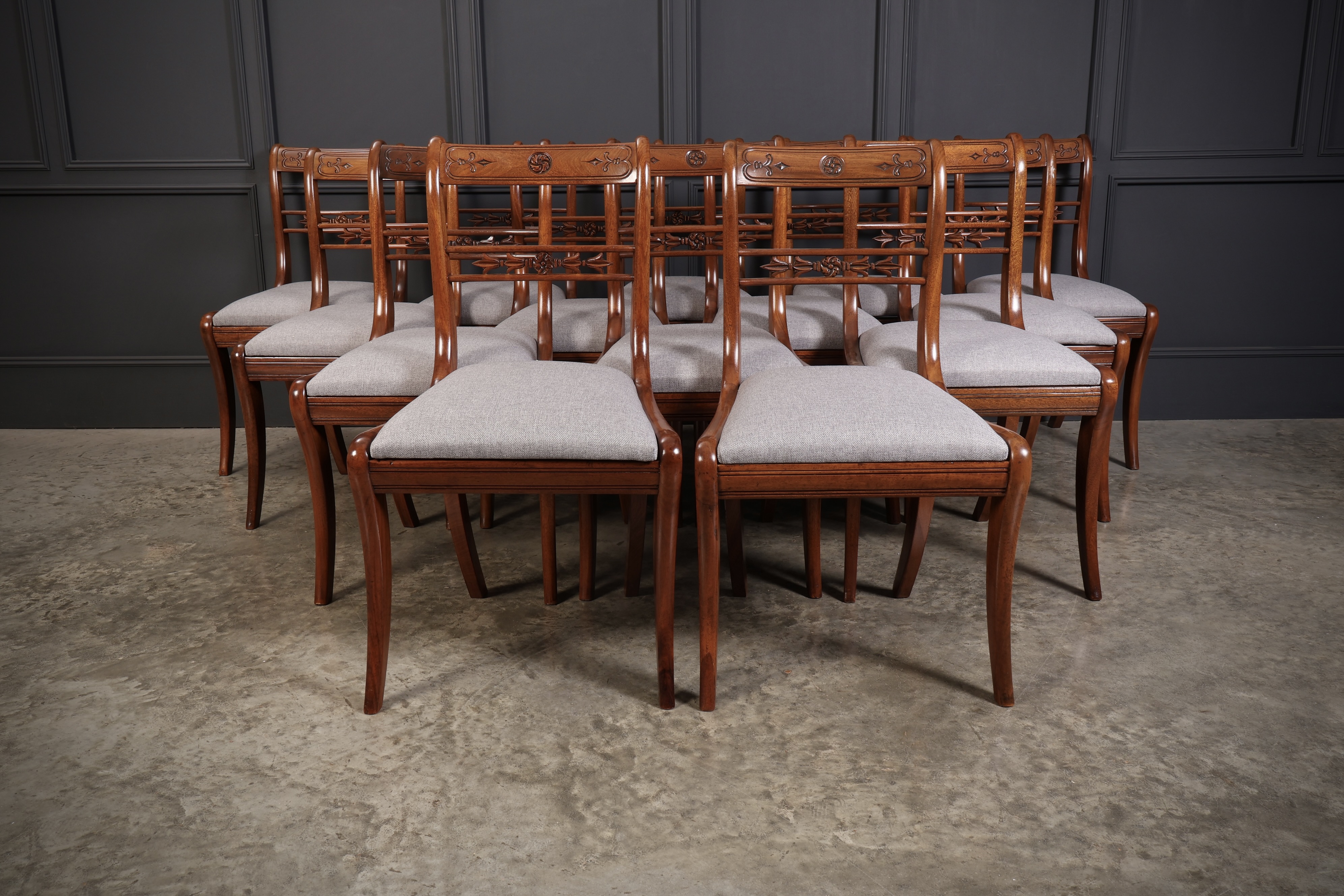 Set of 14 Regency Mahogany Bar Back Dining Chairs Antique dining chairs Antique Chairs 4